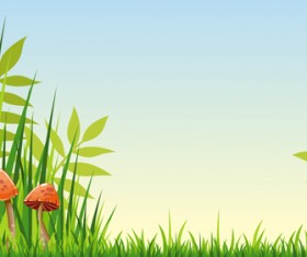 Cartoon mushrooms with nature scenery vector 04