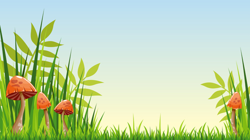 Cartoon mushrooms with nature scenery vector 04