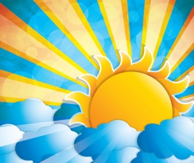 Cartoon sun with summer backgrond vector 01