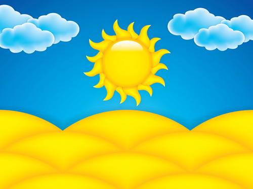 Cartoon sun with summer backgrond vector 03