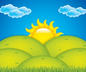 Cartoon sun with summer backgrond vector 05
