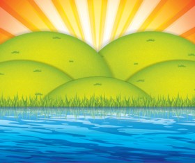 Cartoon sun with summer backgrond vector 06