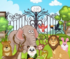 Cartoon zoo scenery vector material 01