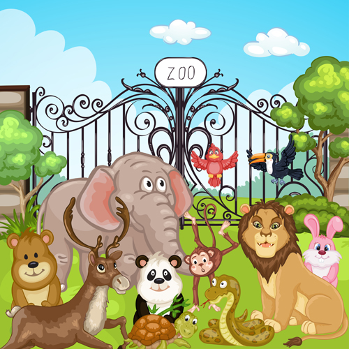Cartoon zoo scenery vector material 01