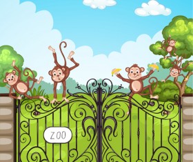 Cartoon zoo scenery vector material 02