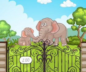 Cartoon zoo scenery vector material 03