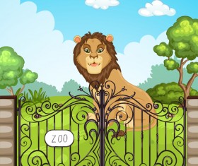 Cartoon zoo scenery vector material 04