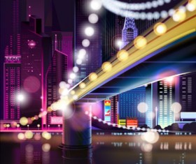 Charming city night scenery vector 01