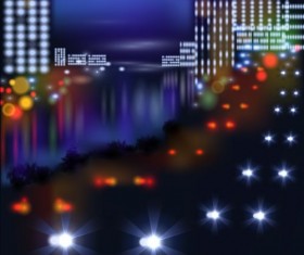 Charming city night scenery vector 03