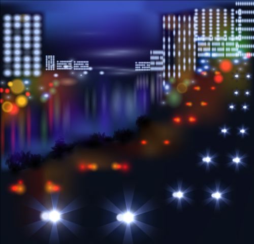 Charming city night scenery vector 03