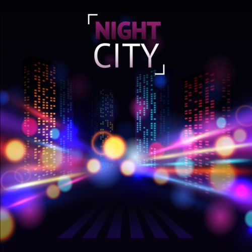 Charming city night scenery vector 04