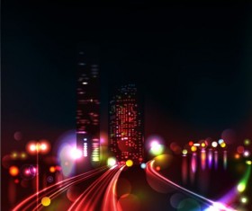 Charming city night scenery vector 07