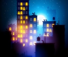 Charming city night scenery vector 09