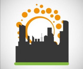 City silhouette with sun background vector 01