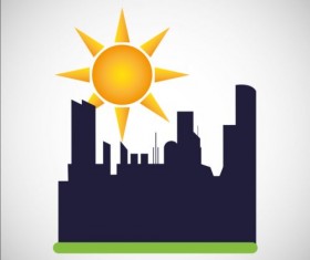 City silhouette with sun background vector 07