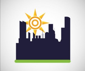 City silhouette with sun background vector 08