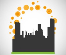 City silhouette with sun background vector 09