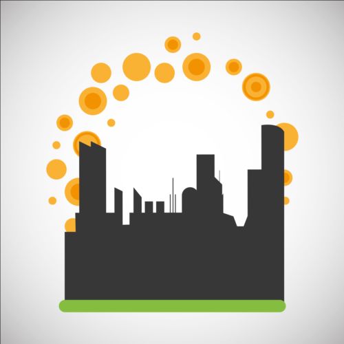 City silhouette with sun background vector 09