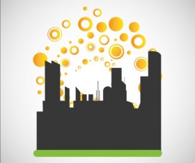 City silhouette with sun background vector 10
