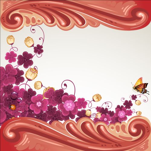 Classical flower art background vector 02
