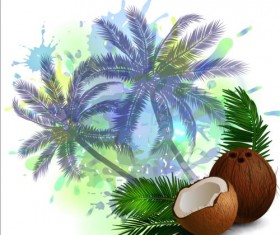 Coconut and palm trees background vector 01