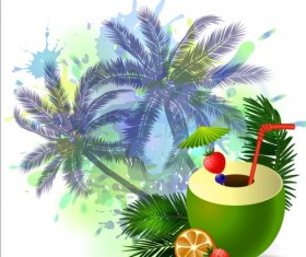 Coconut and palm trees background vector 02