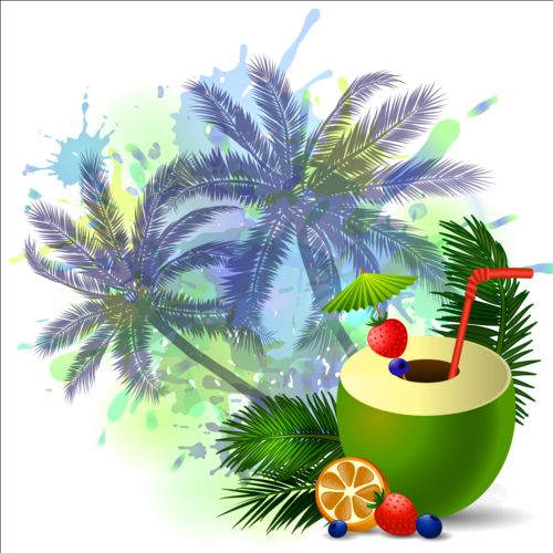 Coconut and palm trees background vector 02