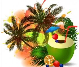 Coconut and palm trees background vector 03