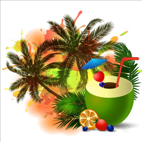 Coconut and palm trees background vector 03