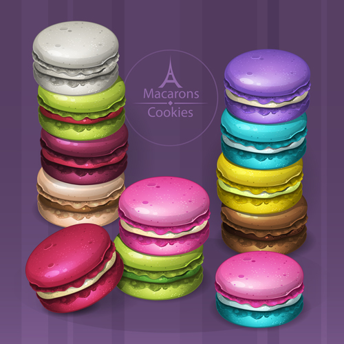 Colorful macaroons cookies vector 04