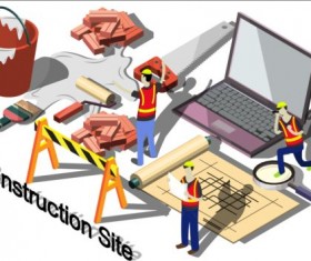 Construction site isometry infographic vector 01