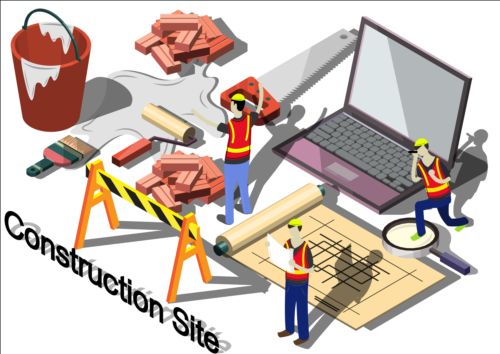 Construction site isometry infographic vector 01