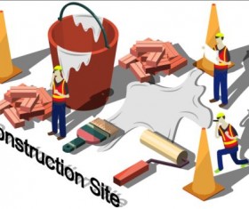Construction site isometry infographic vector 02