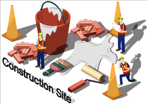Construction site isometry infographic vector 02