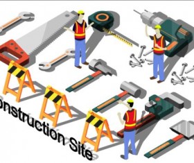 Construction site isometry infographic vector 03