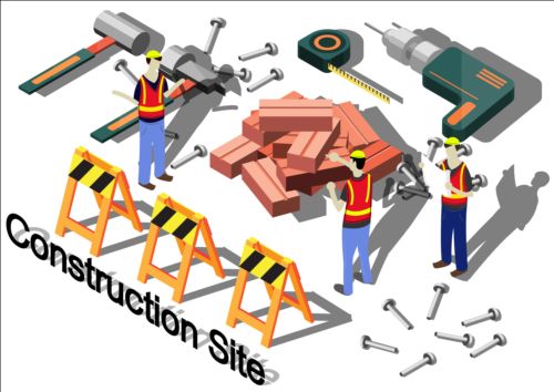 Construction site isometry infographic vector 04