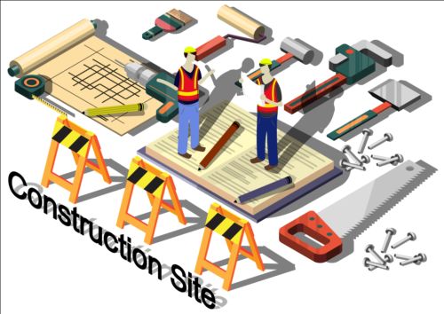 Construction site isometry infographic vector 05