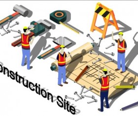 Construction site isometry infographic vector 14