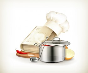 Cooking book with vegetables and pot vector 01