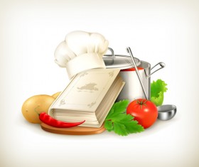 Cooking book with vegetables and pot vector 02