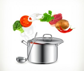 Cooking pot and vagetables vector