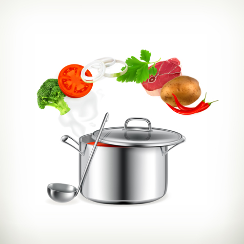 Cooking pot and vagetables vector