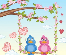 Cute birds with love card vector 01
