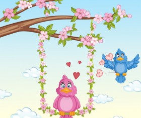 Cute birds with love card vector 02