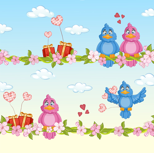 Cute birds with love card vector 03