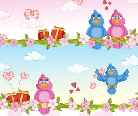 Cute birds with love card vector 04