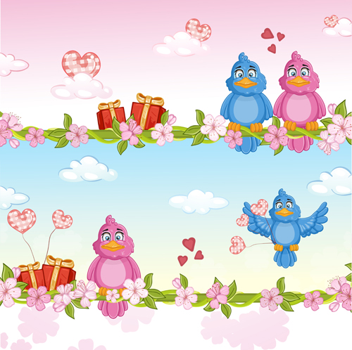 Cute birds with love card vector 04