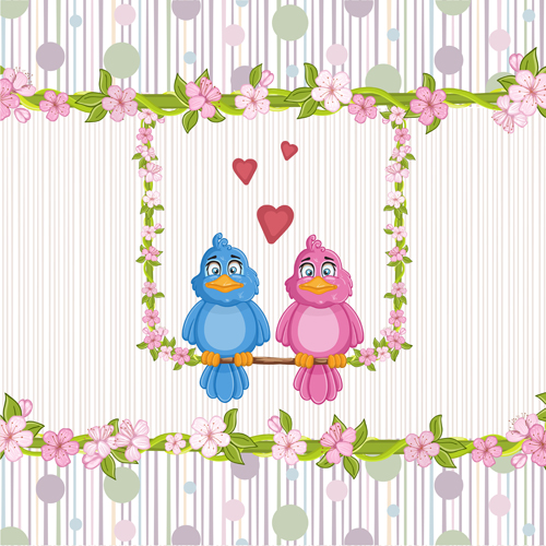 Cute birds with love card vector 05