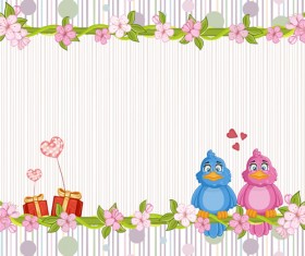 Cute birds with love card vector 06