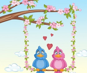 Cute birds with love card vector 07